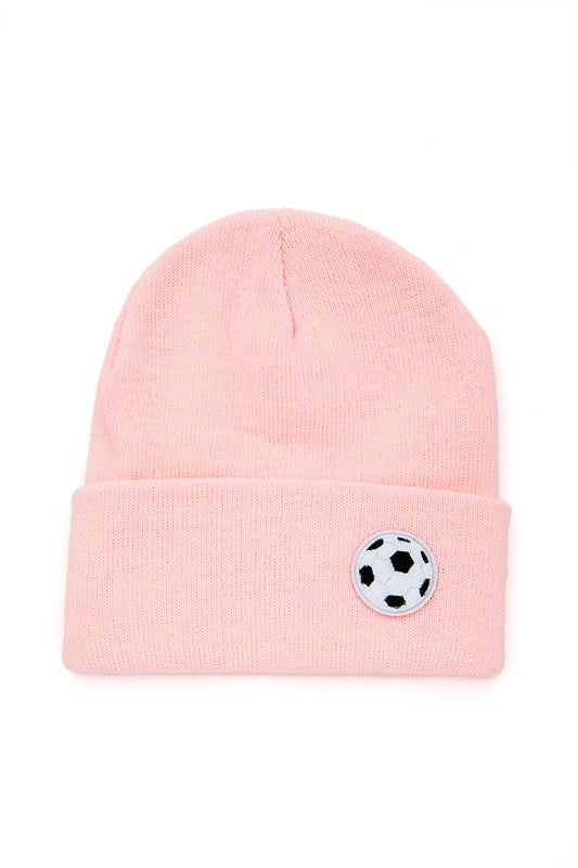 Kids soccer beanie with soccer ball patch winter hat in multiple colors