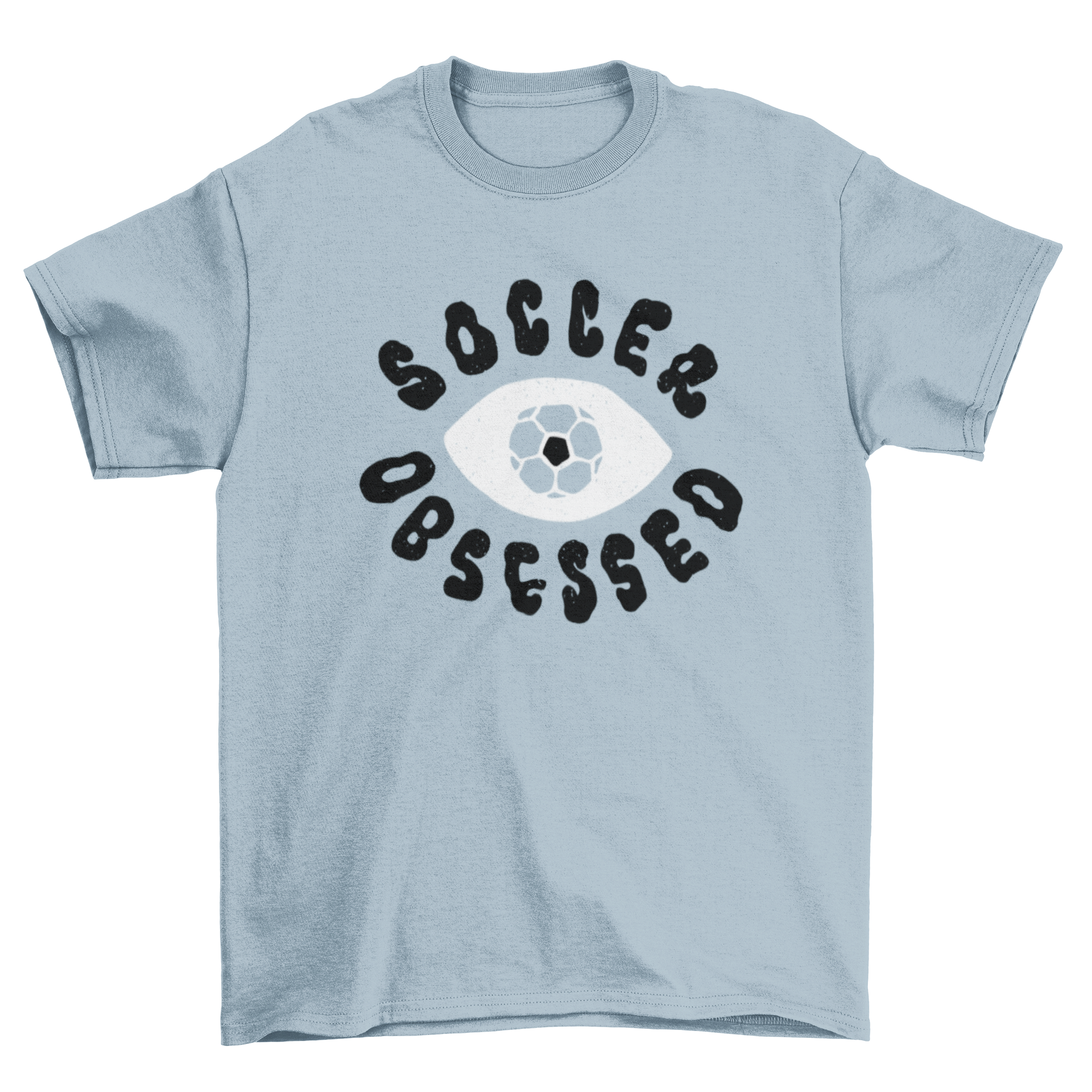 Kids soccer t-shirt with soccer obsessed text and eye graphic with soccer ball design