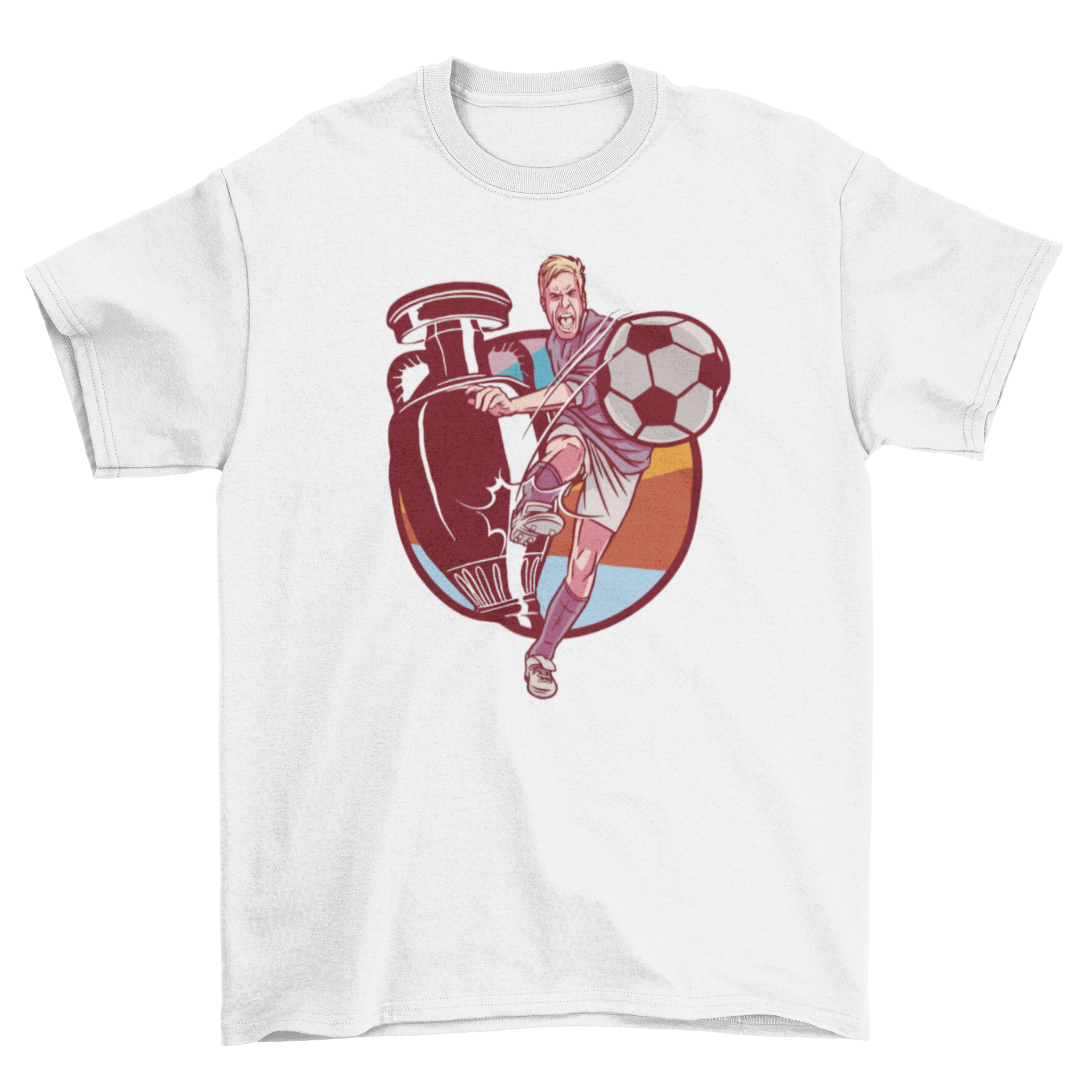 Kids soccer t-shirt with soccer player holding ball and trophy graphic design