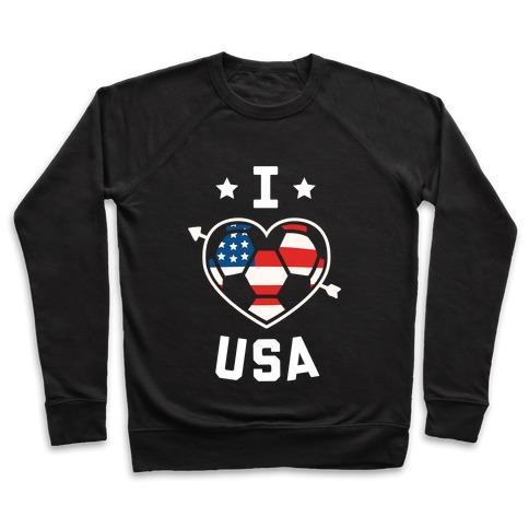 Kids USA soccer crewneck sweatshirt with heart flag graphic and I love USA design