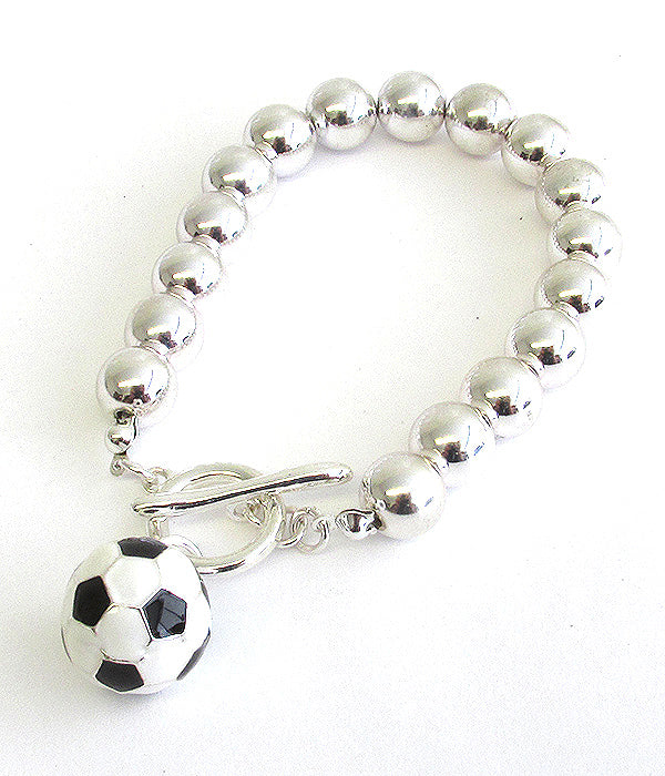 Soccer ball charm bracelet with stretch beaded design for soccer fans and players
